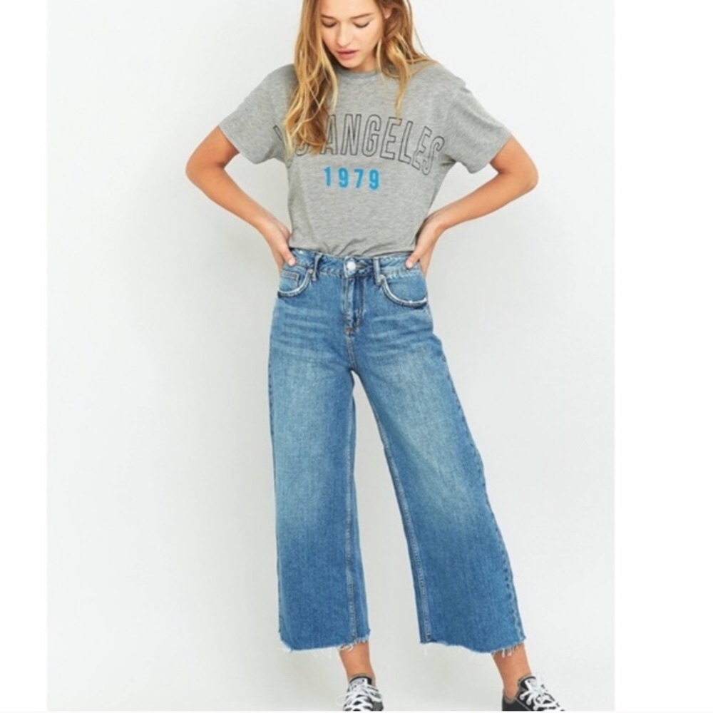 High waisted wide leg cropped jeans